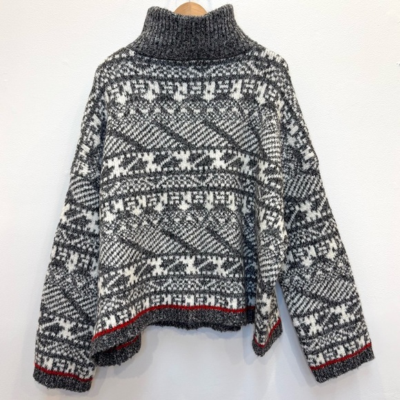 Line Helga Quarter Zip Pullover Sweater Geometric Fair Isle Alpine Gray L NEW - Picture 8 of 14